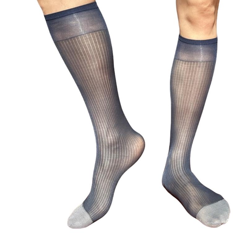 Herren Business-Anzugsocken Feines Streifenmuster Bequeme Passform Nylonstrümpfe für Formelle Anlässe und Bürokleidung