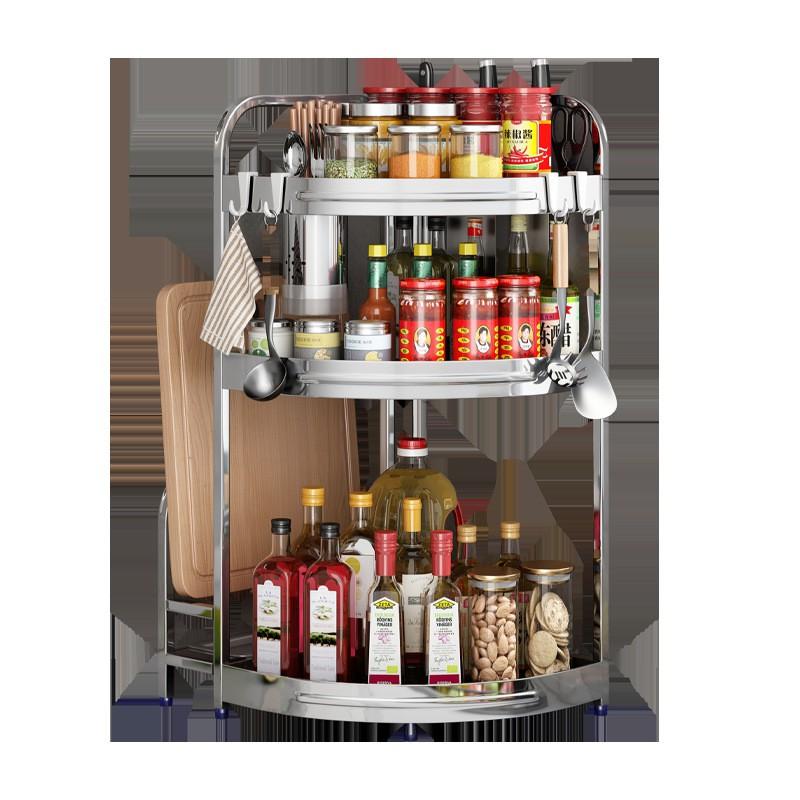 Stainless Steel Corner Kitchen Organizer Rack With Knife Holder Cutting Board Slot Hooks Spices Salt Chopsticks