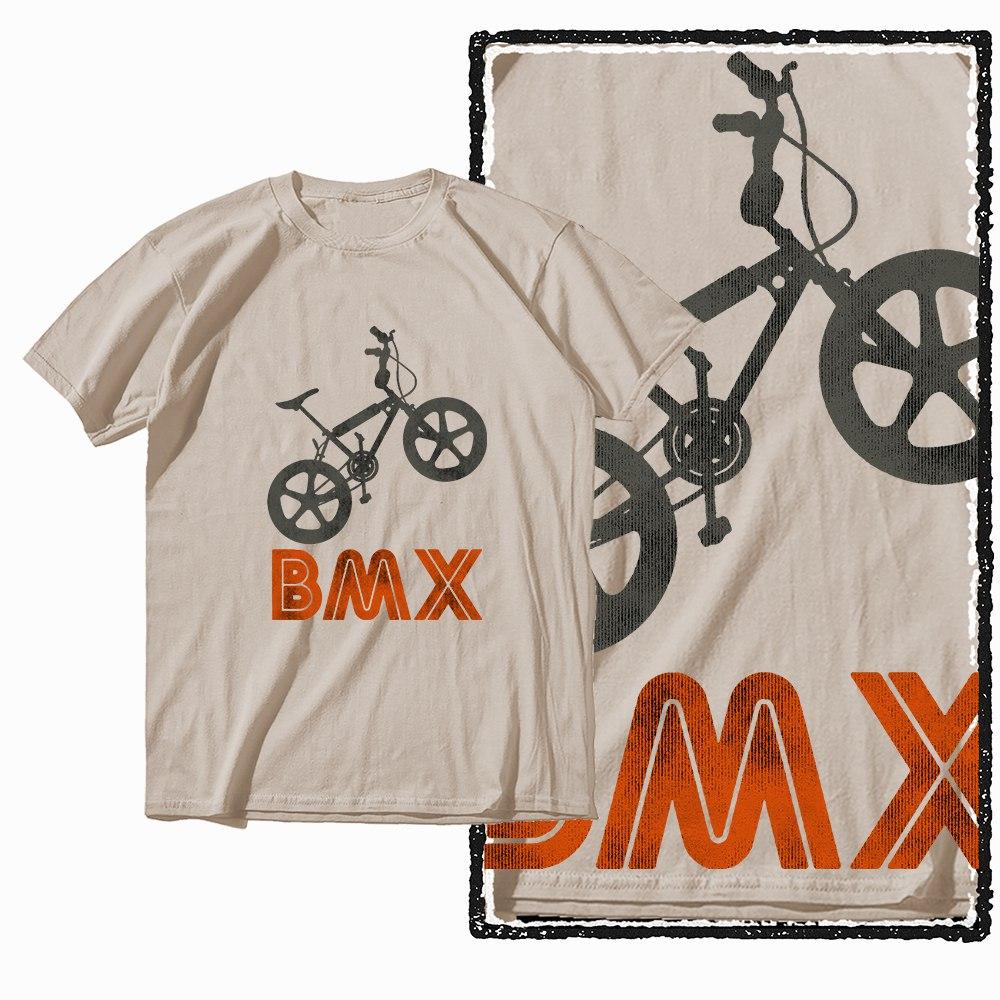 G47 Beige Vintage Streetwear Cotton  Men's BMX Bicycle Printed Graphic T-shirt |  Big Size Cool O-neck Men's Tee Tshirt