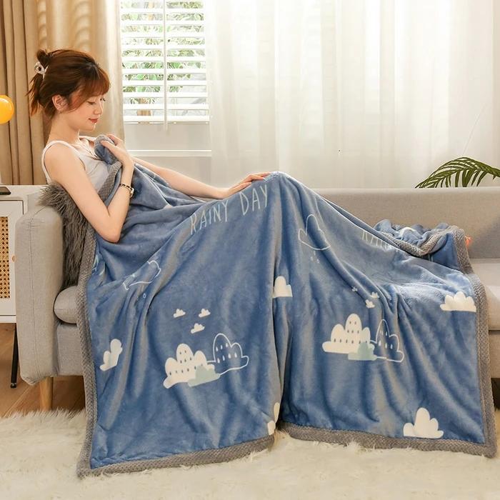 2025 New Winter Double-sided Thickened Warm Pineapple Grid Wide-sided Double-sided Milk Fleece Blanket Sofa Blanket