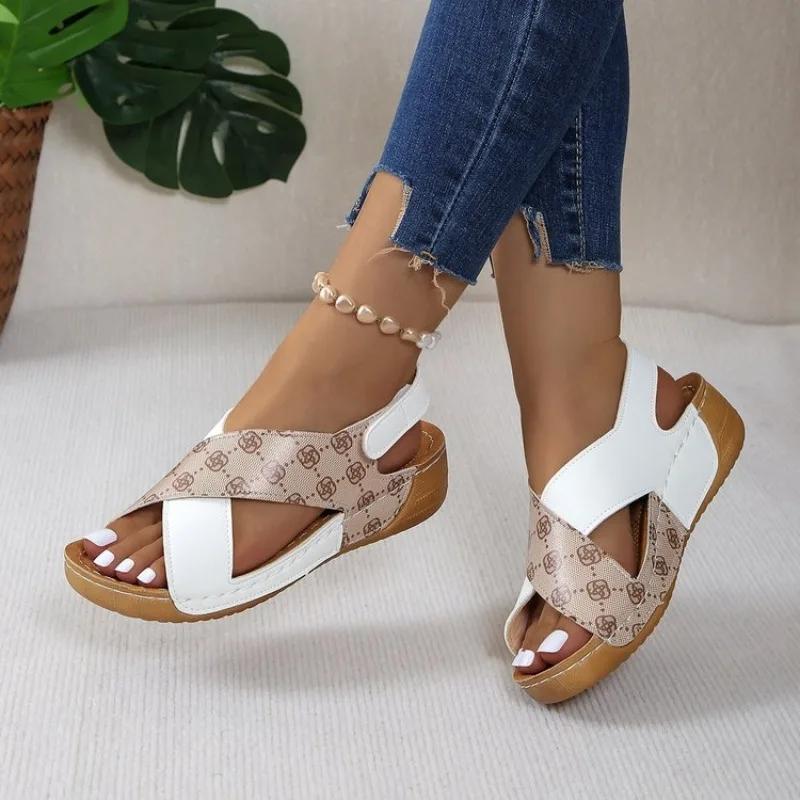 Summer Fashion Paragraph Mix Color Wedge Sandals for Women Comfortable Non Slip Beach Shoes Woman Leather Platform Sandalias