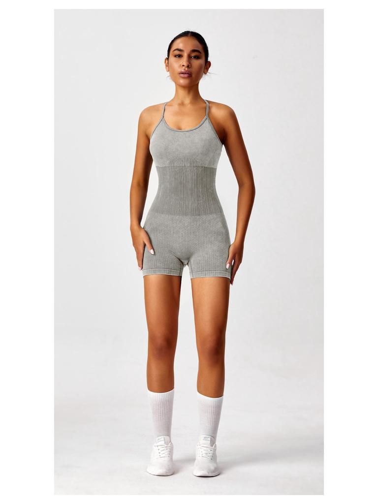 Women's Tie-Dye Cross-Back One-Piece Yoga Suit, Hip-Lifting Athletic Jumpsuit for Outdoor Fitness.
