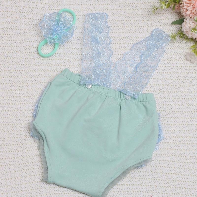 Photoshooting Props for Baby Shower Gift Newborn Costume Flower Headband Bowknot Lace Romper Dress Photography Clothing