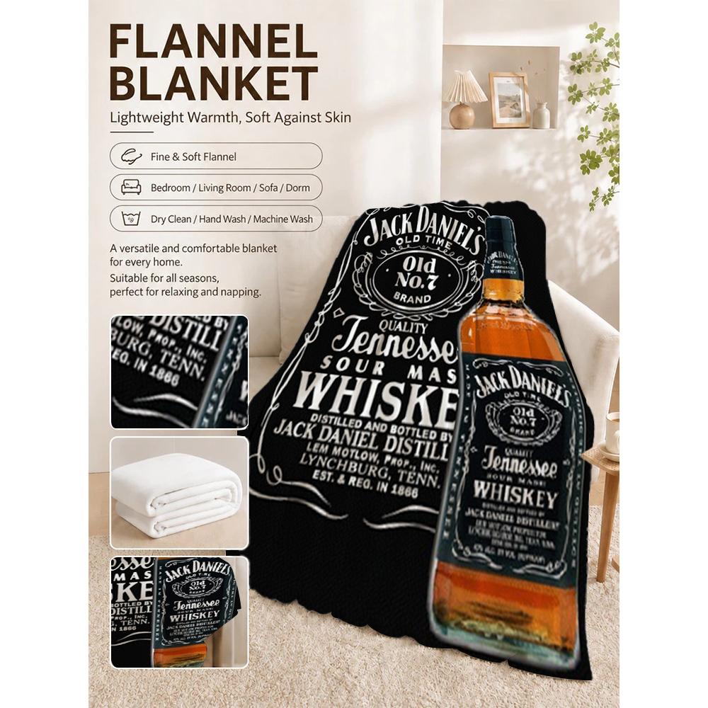 Classic Jack Daniel'S Tennessee Whiskey Flannel Printed Blanket Thick Warm Throw Blanket For Living Room Kids Room Party Decor Holiday Gift