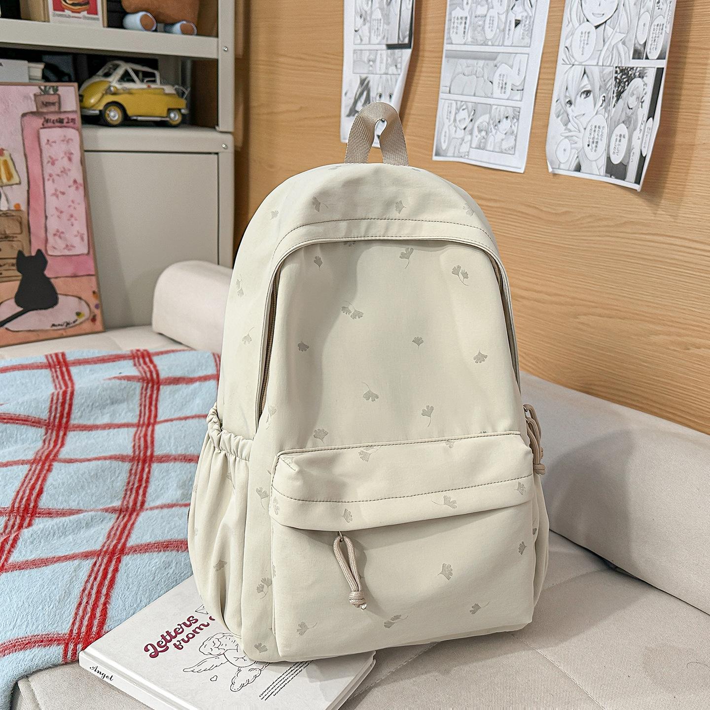 School Bag Girl College Student Small Fresh Junior High School Student High School Student Backpack Leaf Print Student Girl Backpack Single pack хаки