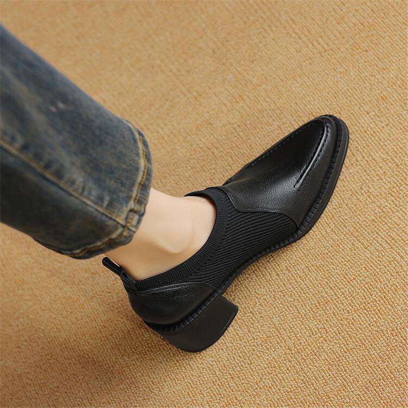 Fashion 2024 New Spring Sheepskin Women Shoes Pointed Toe Women Pumps High Heels Slip-on Loafers Shoes for Women Casual Knitted Shoes