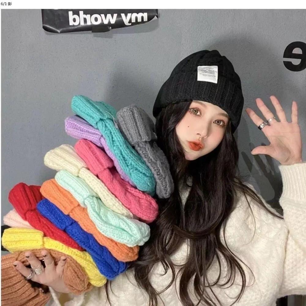 Solid Color Beanie Hat Elastic Winter Bomber Cap Unisex Knitted Woolen Cap Winter
