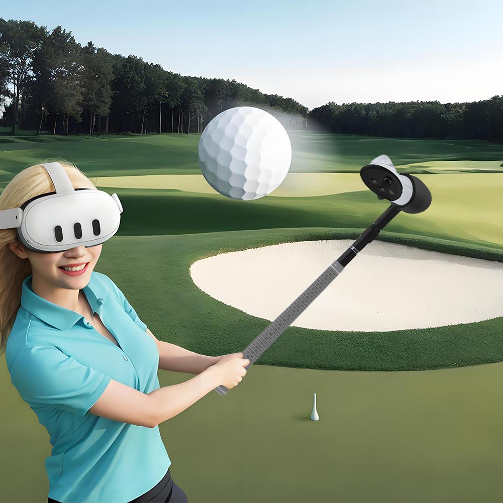 Non-Slip VR Golf Handle Grip For Quest 2 80° Keep Tracking Controller Grip Realistic VR Golf Simulator For Meta Quest 3S/Quest 3