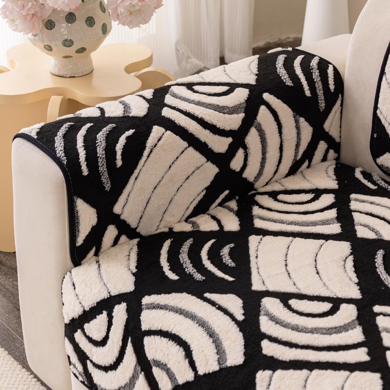 Jacquard Sofa Mat Cover Soft Warm Plush Sofa Cushion Anti-slip L Shape Corner Couch Slipcover for Living Room Home Decor