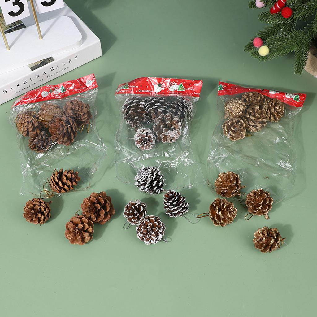 Originalfarbe mit Weiß, 4-5cm, 6 Stück Tannenzapfen, Weihnachtsdekorationsanhänger, Weihnachtsbaumzubehör, DIY-Requisiten für Fotoshootings