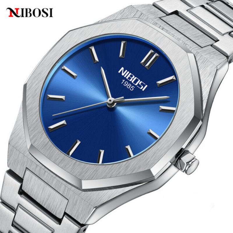 

NIBOSI Модные мужские часы Топ Бренд Роскошные из нержавеющей стали Золотые Кварцевые часы Мужские Спортивные Водонепроницаемые Часы синий/серебряный