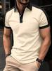 Mens Fashion Color Block Short Sleeve Casual Polo Shirt