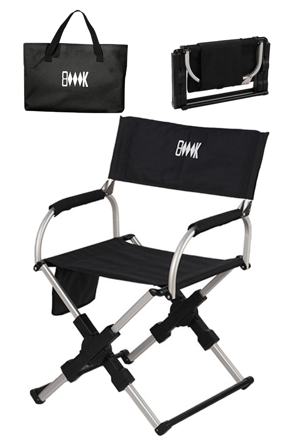 Folding high comfortable leg folding chair with small perfect for outdoor watching durable aluminum and fabric black director s chair, lightweight, чёрный