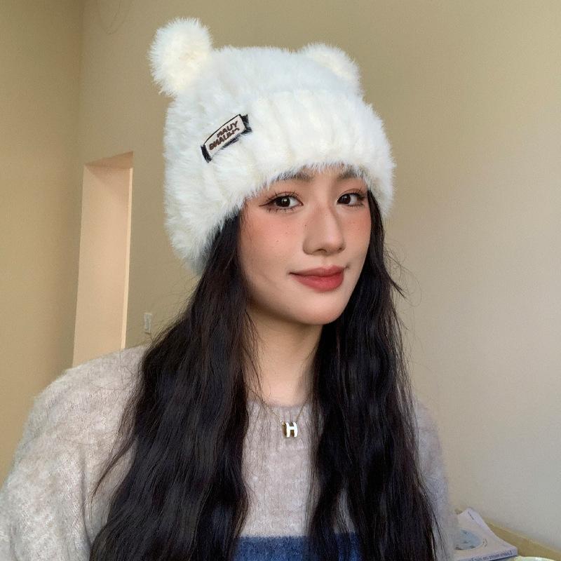 Korean New Autumn and Winter Hat for Women Solid Color Versatile Knitted Wool Hat for Winter Warmth and Cold Protection Fluffy Ear Protection Hat