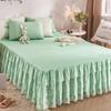 1pc Bed Skirt +2pcs Pillowcase King Queen Size Soft Sanding Fabric Bed Skirt Princess Romance Bedspread