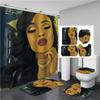 4 STK komplett sett baderomsgardinsett Elegant afrikansk svart kvinne dusjgardinkroker Moderne badematte Toalettlokkdeksel Anti-skli badematter