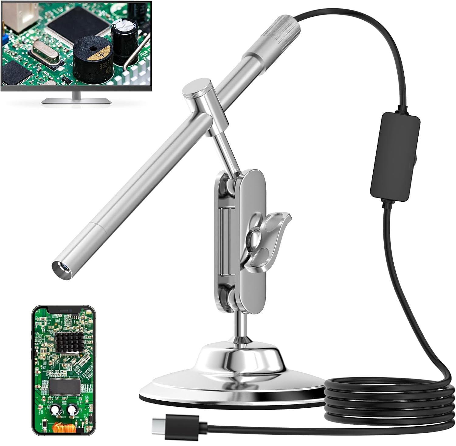 

Электронная микроскопическая камера совместима с iPhone Микроскоп AMTORIN USB Совместимо с IOS Android Windows MacBook Нет задержки экрана с проводным подключением нет серебряный