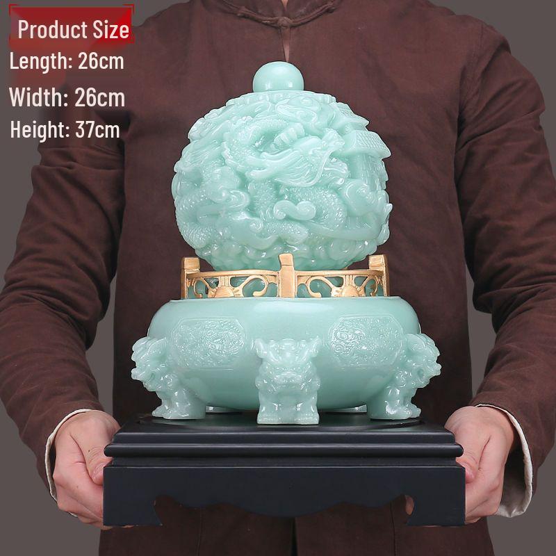 Nine Dragons Wealth-Attracting Jade Cauldron Ornament for Entryway, Living Room, or Office Desk - High-End Opening Gift