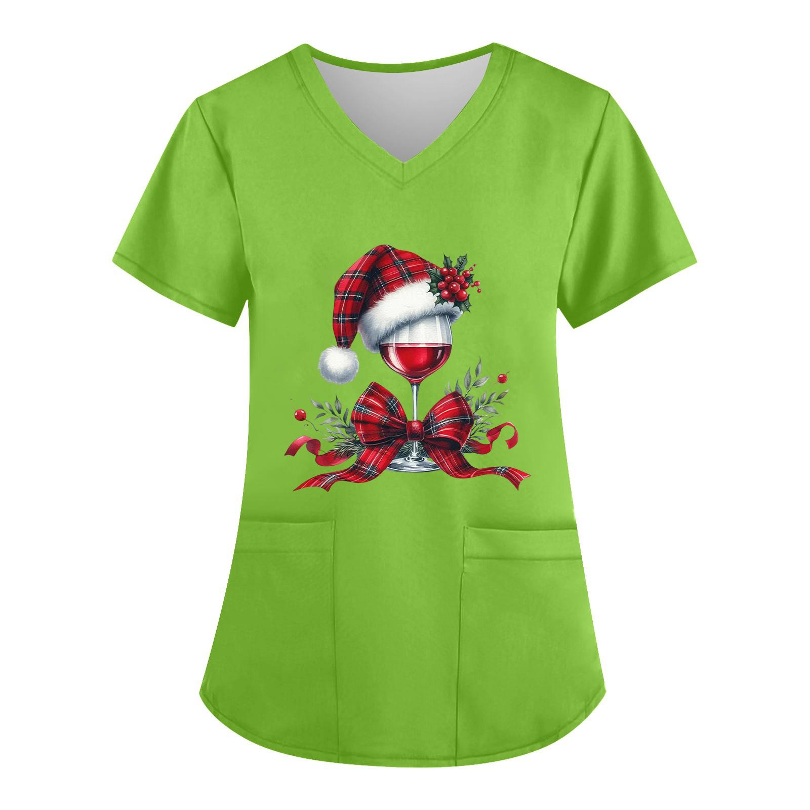 

Женский топ с V-образным вырезом, рождественским принтом, короткими рукавами, карманом и боковым разрезом XL