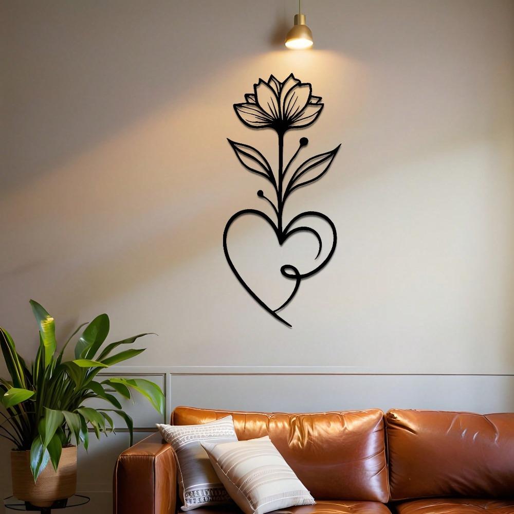 Large Floral Metal Wall Sculpture Laser Cut Iron Heart Base Heavy Duty Statement Art Home Decor Gift
