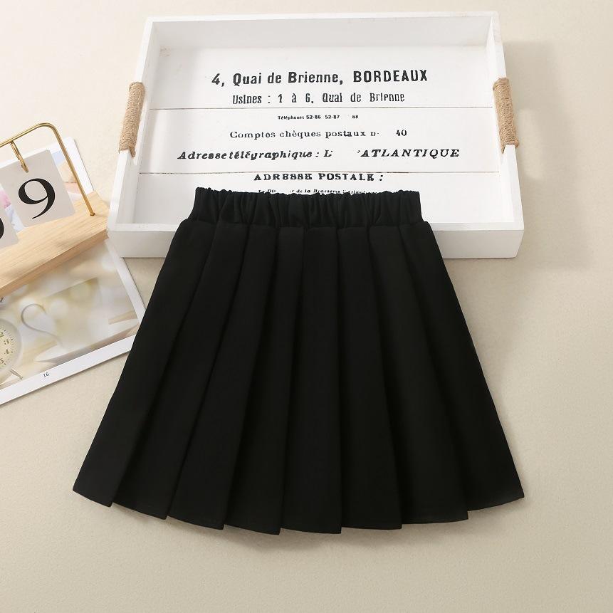 Girls' Skirt Pleated Skirt 2024 Spring and Autumn New Style Medium and Large Children's Solid Color Skirt Children's Versatile Jk Skirt Autumn