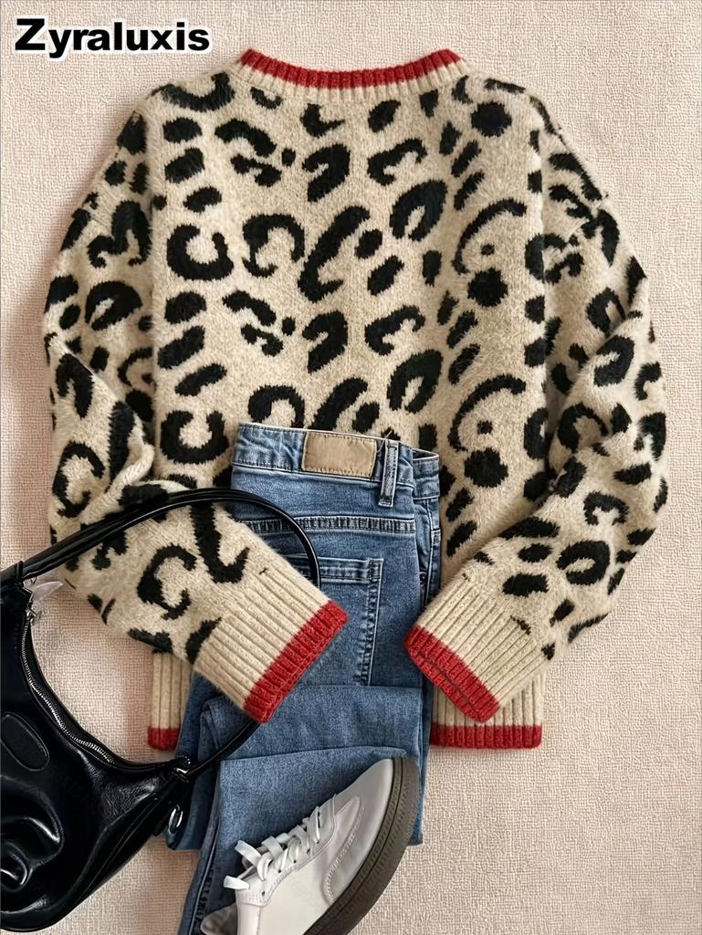 Bestseller Fashion Leopard Print Knit Women's Set Sweater, Matching Stylish Outfit