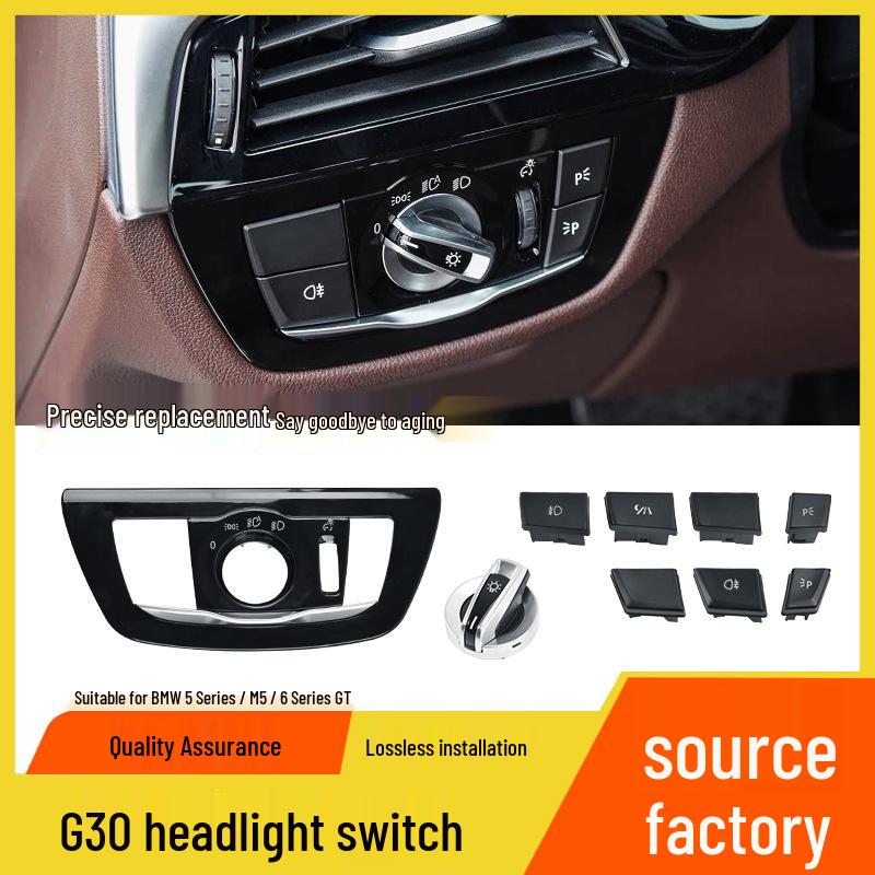 BMW 5 & 6 Series GT Headlight Switch Panel & Knob Cover for 525i G30