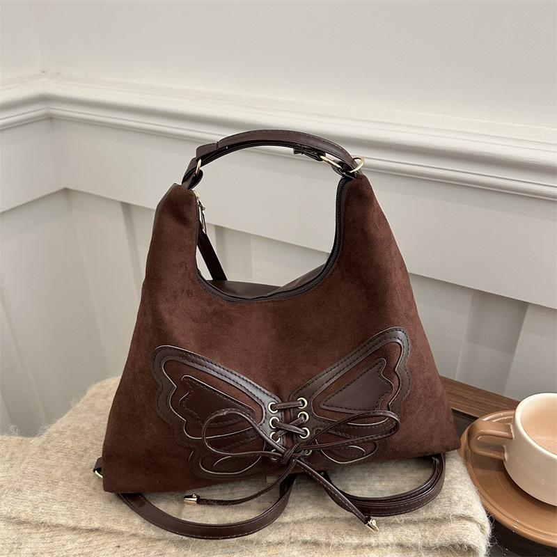 Large Capacity Bow Backpack Women's 2025 Winter New Retro Shoulder Bag High Value Commuter Tote Bag