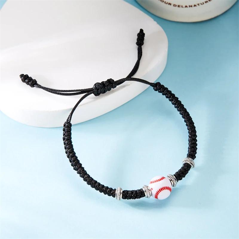 Football Baseball Basketball Charm Bracelet For Men Women Simple Adjutable Black Rope Braided Bracelet Boys Sports Jewelry