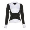 New Women's Solid Color Slim Fit Street Fashion Lapel Long Sleeved Fake Two-piece Top