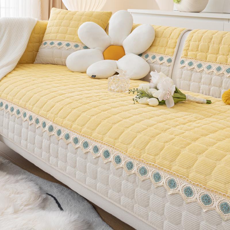 Plush Sofa Cushion Warm Heart Fabric Cushion Non-Slip Simple Modern European Style Sofa Cover Slipcover Layered Cover Cloth