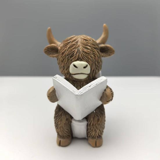 Highland Cow Statue Mini Figurine Realistic Looking Funny Highland Cattle Statue Animal Sculpture Ornament