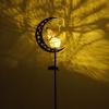 Fairy Moon Solar Garden Stake Light, Waterproof Half Moon LED Pathway Decor, Crackle Glass Ball LED Light, Metal Crescent Lamp for Outside Yard Patio
