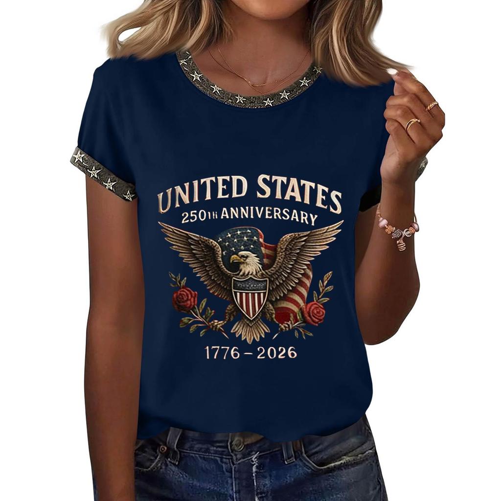 Women's Casual Pullover Short Sleeve T Shirt Crew Neck Graphic Print Top Relaxed Fit Lightweight Soft Fabric Summer Tee