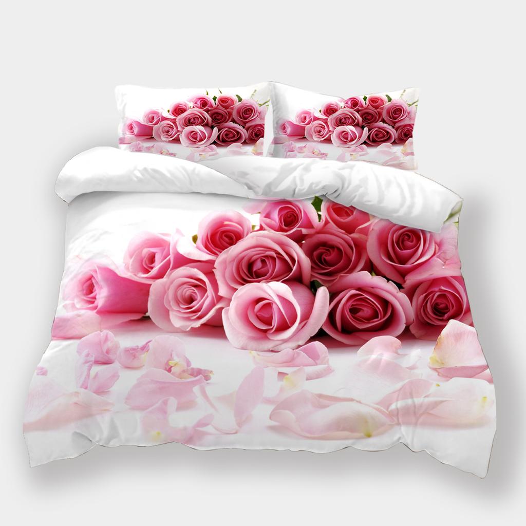 3D Printed Flower Bedding, Women's and Girls' Down Duvet Covers and Pillowcases, 2/3pc King Queen Bed Full-size Duvet Cover Gift
