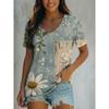 Women's Stylish V Neck Short Sleeve T Shirt Floral Print Casual Regular Tops