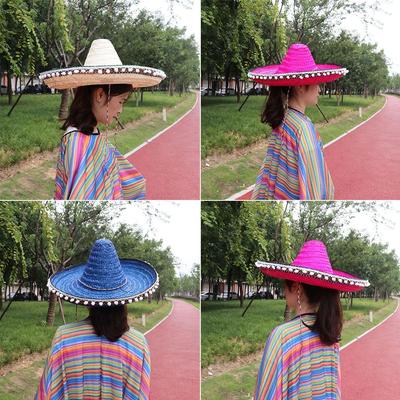 Party Holiday Decorations Show Straw Wear Halloween Cosplay Hat Straw Hat Mexican Pompom Hat
