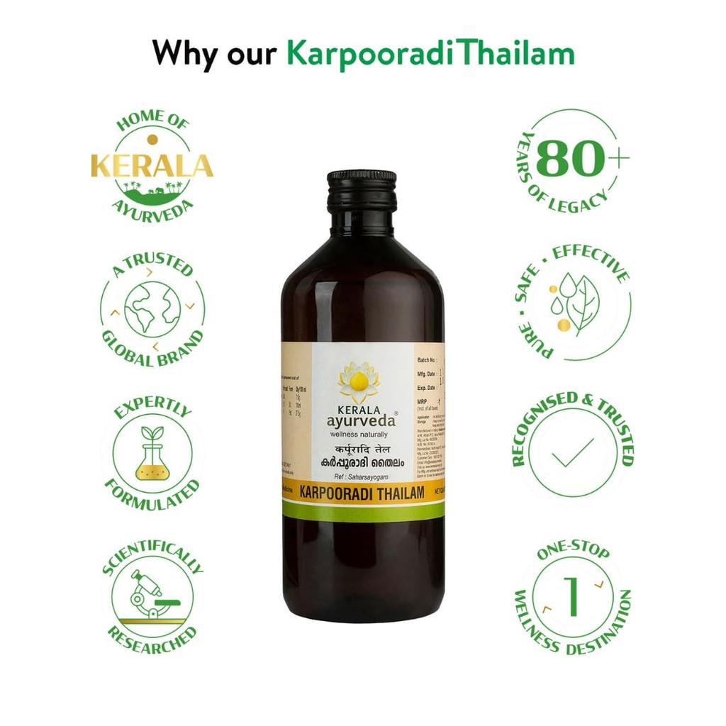 Kerala Ayurveda Karpooradi Thailam 450 Ml Herbal Chest Rub Oil for Adults & Kids, Natural Relief
