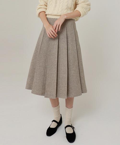 Lingseoul Wool Pintuck Skirt-Ash Brown