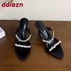 Fashion Luxury Fashion Thin Heels Women Pumps Slides Shoes Rhinestones Female Slip On Footwear Round Toe Ladies Heeled Shoes Sandals
