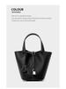 Women's Genuine Leather Bucket Bag - Top Layer Cowhide, Versatile Vegetable Basket Handbag