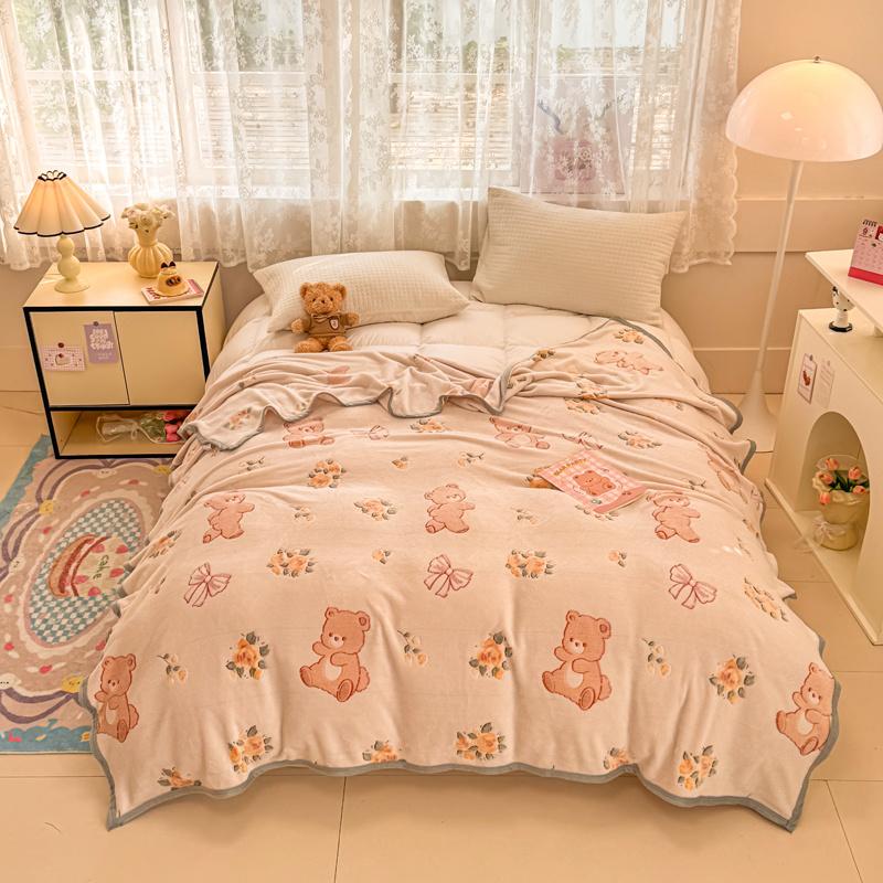 Autumn Warm Cute Bear Blankets for Bed Soft Cartoon Bedspread Comfortable Coral Fleece Throw Blanket Sofa Single Double Blanket