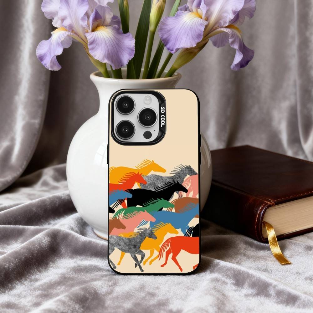 H-horse Art Phone Case For iPhone17,16,15,14,13,12,11 Plus,Pro Max Candy Silver Plated Inside Cover