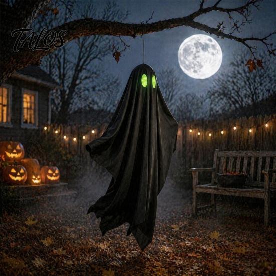 Durable Halloween Ghosts Hanging Ghost Outdoor Decoration, Spooky Black Fabric with Green Tree Decorations Eyes for Outside Tree, Porch, Yard,