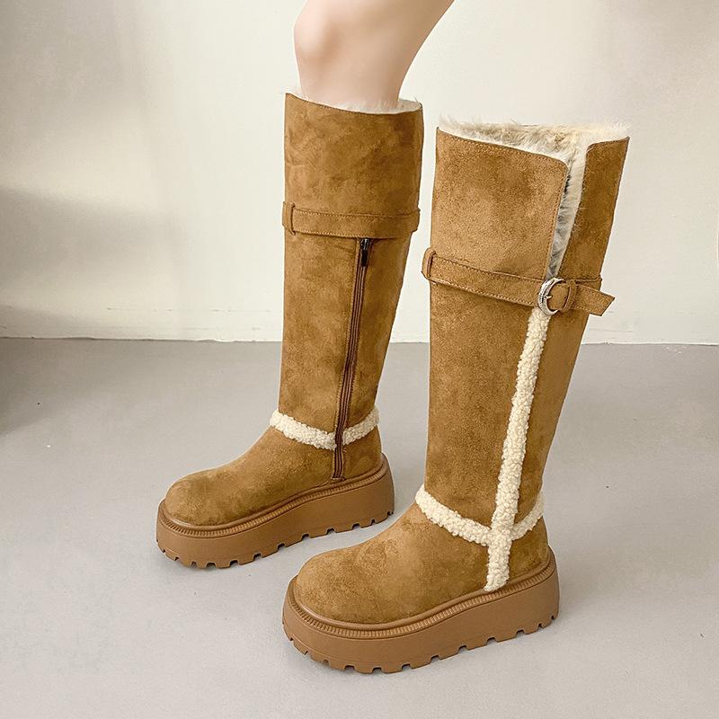 Women's High Tube Fce Lined Thi Winter Snow Boots Knot Velvet Warm Thi Bot Long Boots Korean Sle Ort Tube