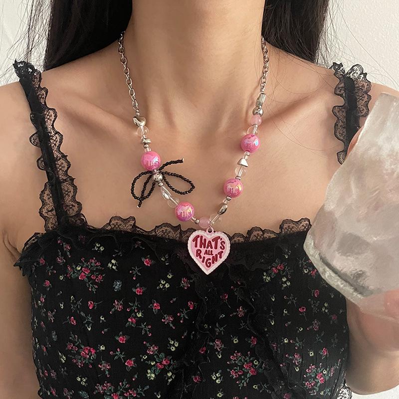 Meier Beaded bow necklace - women s niche, affordable luxury, y2k hot girl, dopamine sweet & cool choker