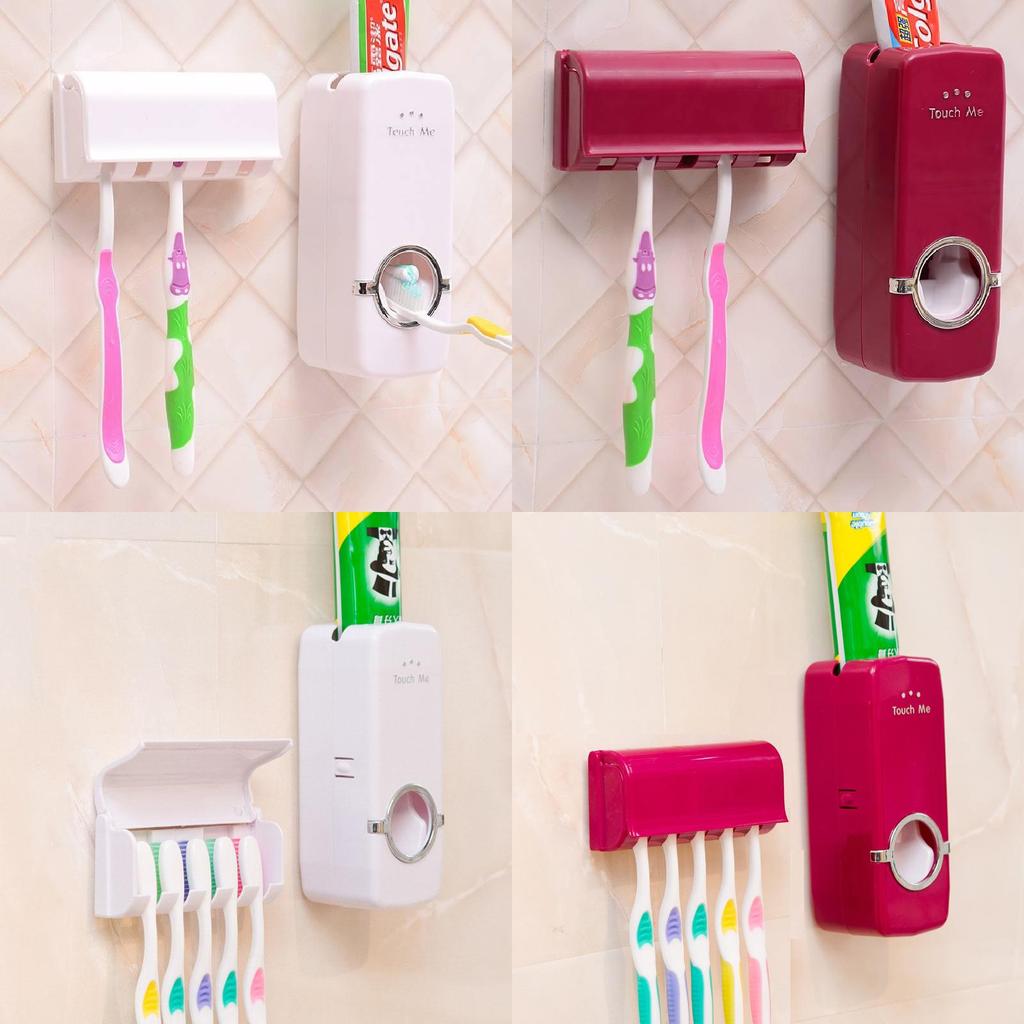 Automatic Toothpaste Dispenser And Toothbrush Holder Plastic Bathroom Organizer