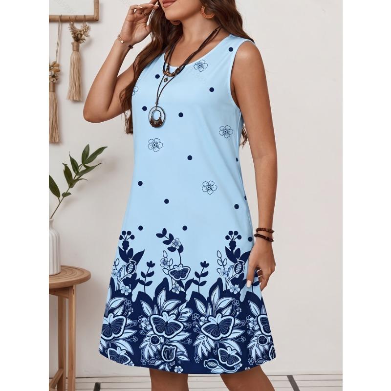 Positioned print crew neck sleeveless dress S