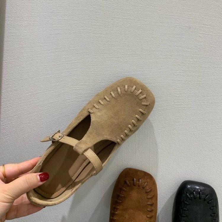 Sheepskin Version~ Autumn Retro Square Head Shallow Mouth Flat Bottom Old Money Style Single Shoes Women's Design Sense Late Evening Wind Mary