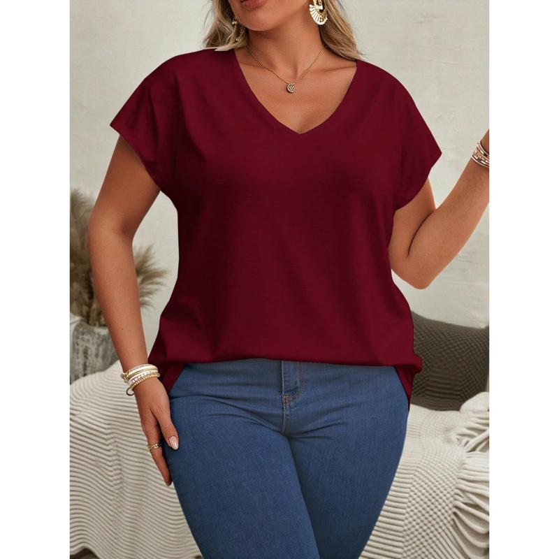 Women Short Sleeve Top Summer Basic Shirt V Neck Gradient Tie Dye Tee Tunic Tops